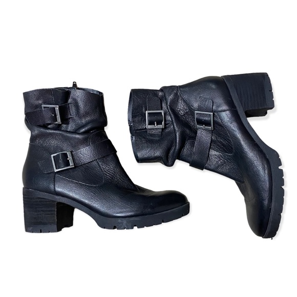 KorkEase Shoes Korks Black Leather Chunky Moto Style Mid Shaft